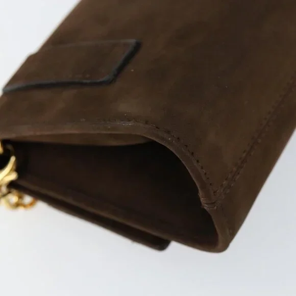 Authentic Salvatore Ferragamo Vala Chain Shoulder Bag Suede Brown Gold - Picture 5 of 16